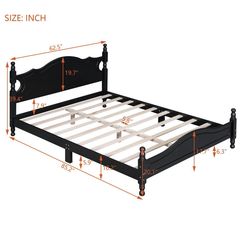 Queen Size Retro Wood Platform Bed Frame, Sturdy Wooden Slat Support Bed Frame No Box Spring Needed for Bedroom, Black