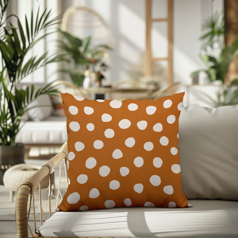 Oreiller carré réversible intérieur / extérieur Tobe Minimalist, H 19 po x l 19 po, Orange brûlé / noir / blanc cassé