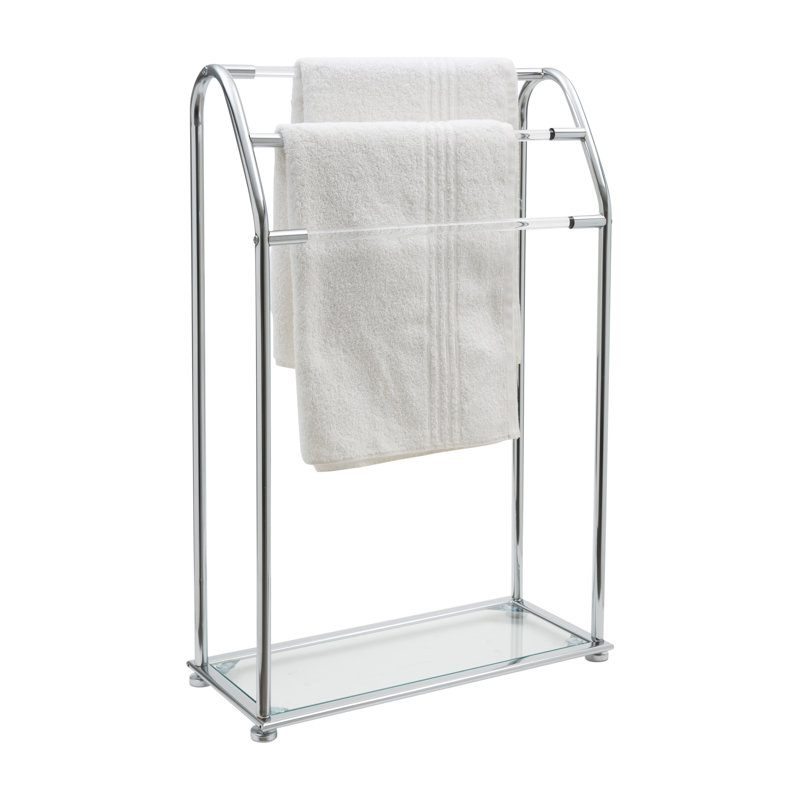 Chrome and Acrylic Freestanding 3-Bar Towel Rack with Shelf