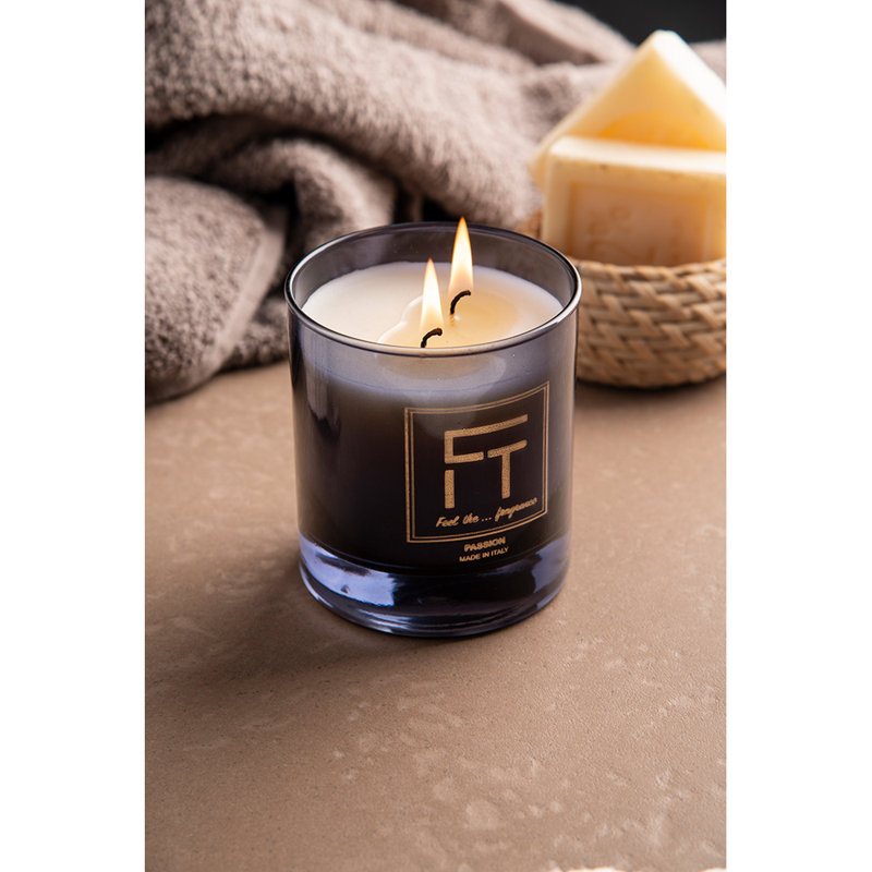Passion Scented Designer Candle with Glass Holder, Smoked Black