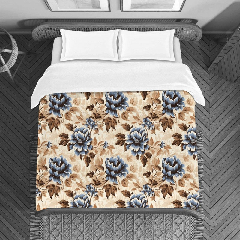 Machine Printed Duvet Cover, Twin Duvet Cover, Brown/Navy