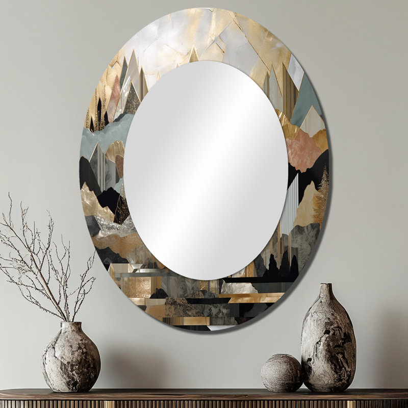 Miroir mural gris et or géométrique Horizons I - Gris, 40 po x 30 po