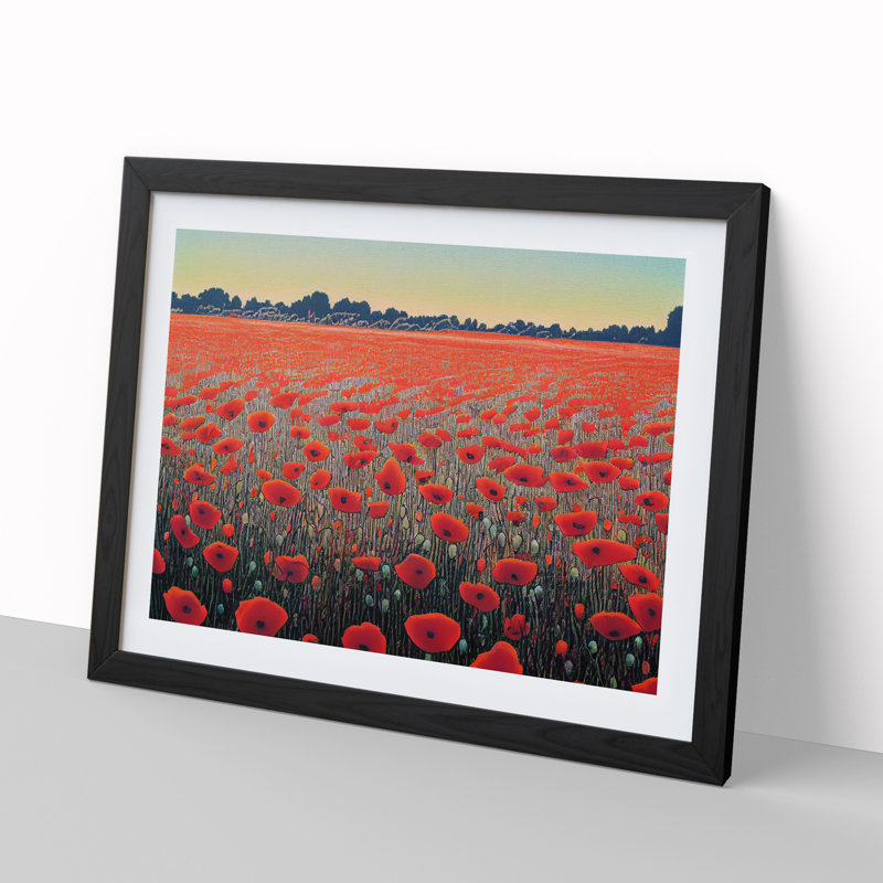 Fancy Poppy Field Flowers - Single Picture Frame Print, 46cm H x 64cm W x 2cm D, Black Framed