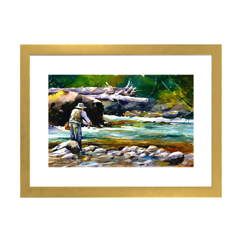 " Fishing " by Dean Crouser, 16" H x 24" W x 1" D, Gold Paper