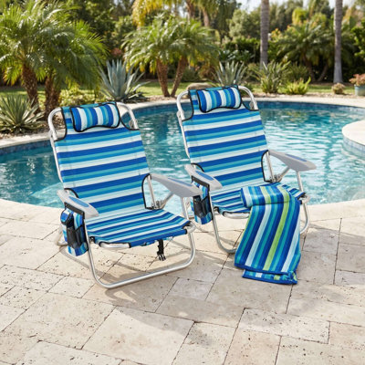 Set Of 2 Foldable Adult Outdoor Beach Chairs With 4 Position Adjustable Backrest For Beach Poolside Camping Backyard Relaxation Use
