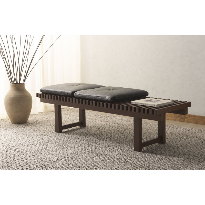 Banc rembourré en cuir véritable Anjalika