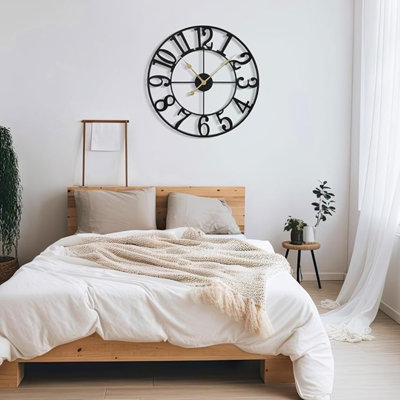 Large Wall Clock For Living Room Decor - 40Cm/ 16 Inches Silent Non-Ticking Metal Wall Clocks Battery Operated, Vintage Decorative Modern Wall Clock For Bedroom, Office, Farmhouse Decor