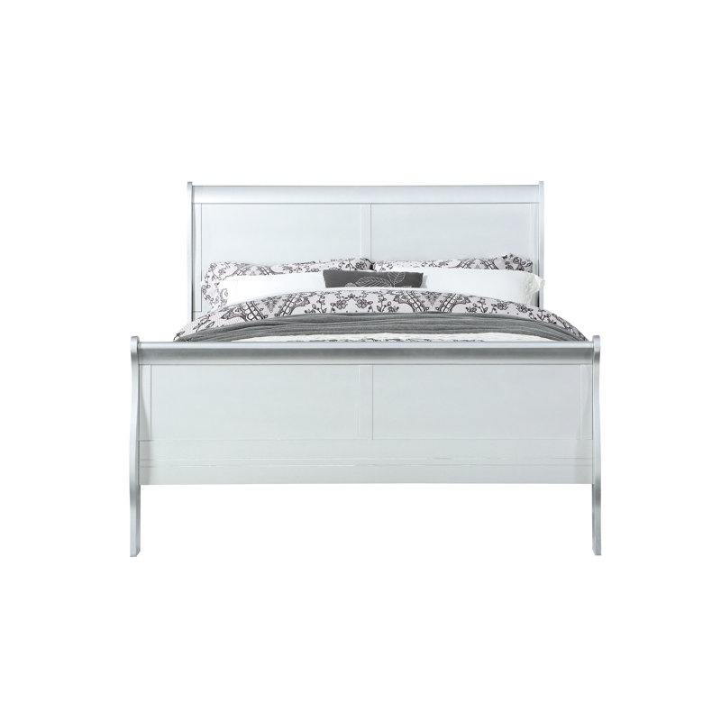 Très grand lit oriental de style platine, matériau en bois synthétique, conception courbée élégante, 29 po, offre un lit de soutien durable en platine, structure en bois, plancher de 10 po