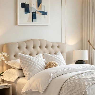Adjustable Height Headboard with Linen Upholstery and Button Tufting for Bedroom