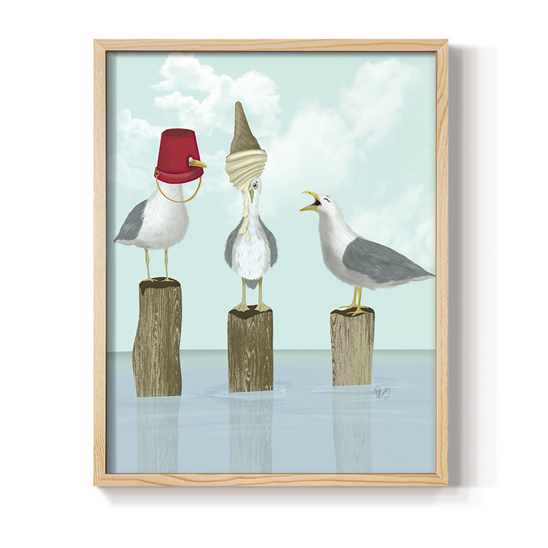 Silly Seagulls, reproduction encadrée - bois massif, H 15 po x l 12 po