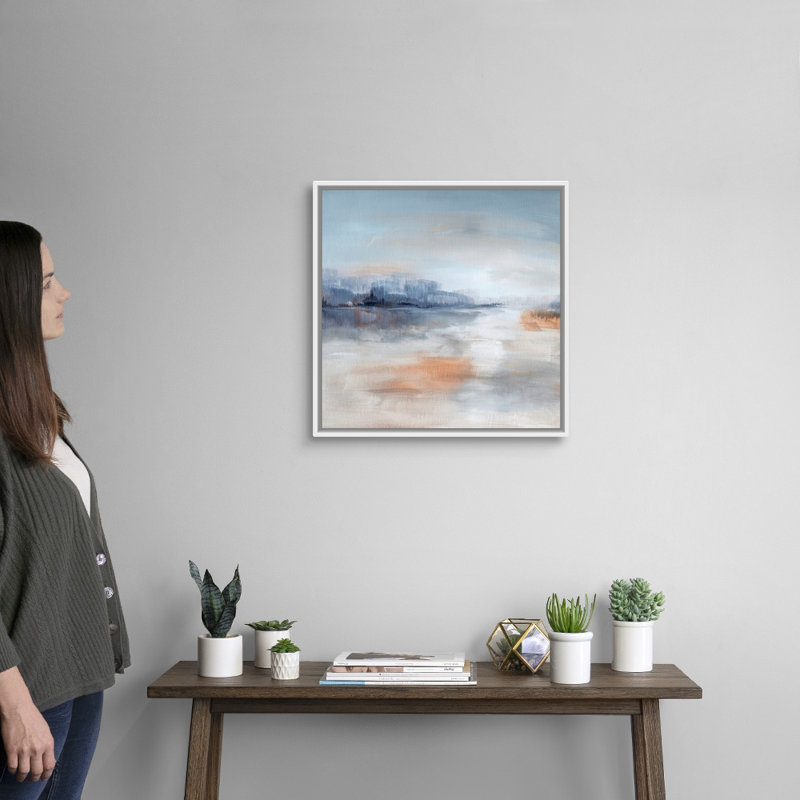 Aqua Terra - reproduction d'art sur toile, Cadre flottant blanc, H 21,7 po x l 21,7 po x P 1,75 po