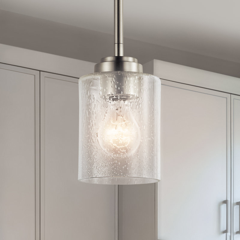 Winslow 1-Light Brushed Nickel Pendant with Clear Seeded Glass Shade, Brushed Nickel