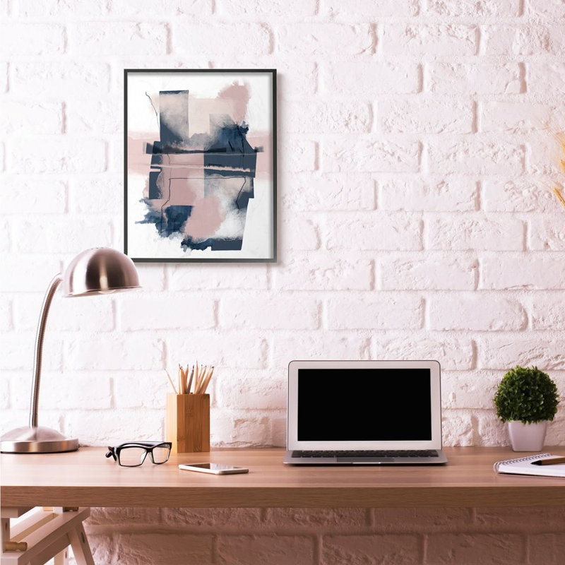 «Abstract Geometric», reproduction en rose, Giclée encadrée noir minuit, H 30 po x l 24 po x P 1,5 po