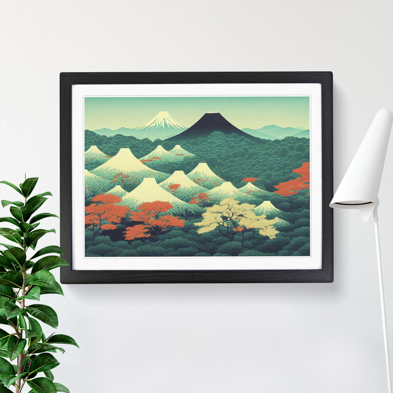 Retro Japanese Forest Vol.5 - Single Picture Frame Painting, 46cm H x 64cm W x 2cm D, Black Framed