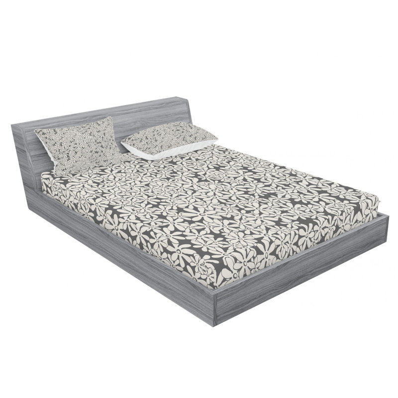 Microfiber Floral Sheet Set, Queen Sheet Set with Fitted Sheet, Gray Floral