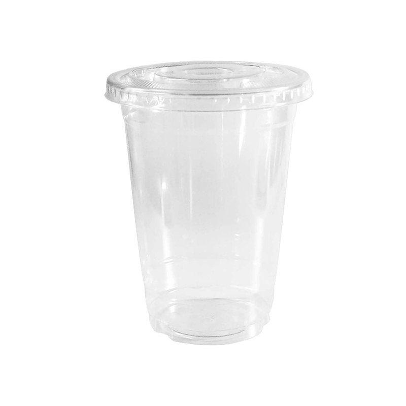 Petits gobelets jetables en plastique transparents 12 oz avec couvercles plats pour boissons froides, café glacé, parfait, jus, boissons gazeuses, cocktail et tasses de fête (500)