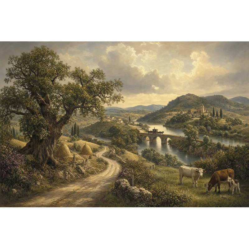 Papier peint pastoral paysage pont de pierre amovible, 200 po x 120 po, Texturé non collé