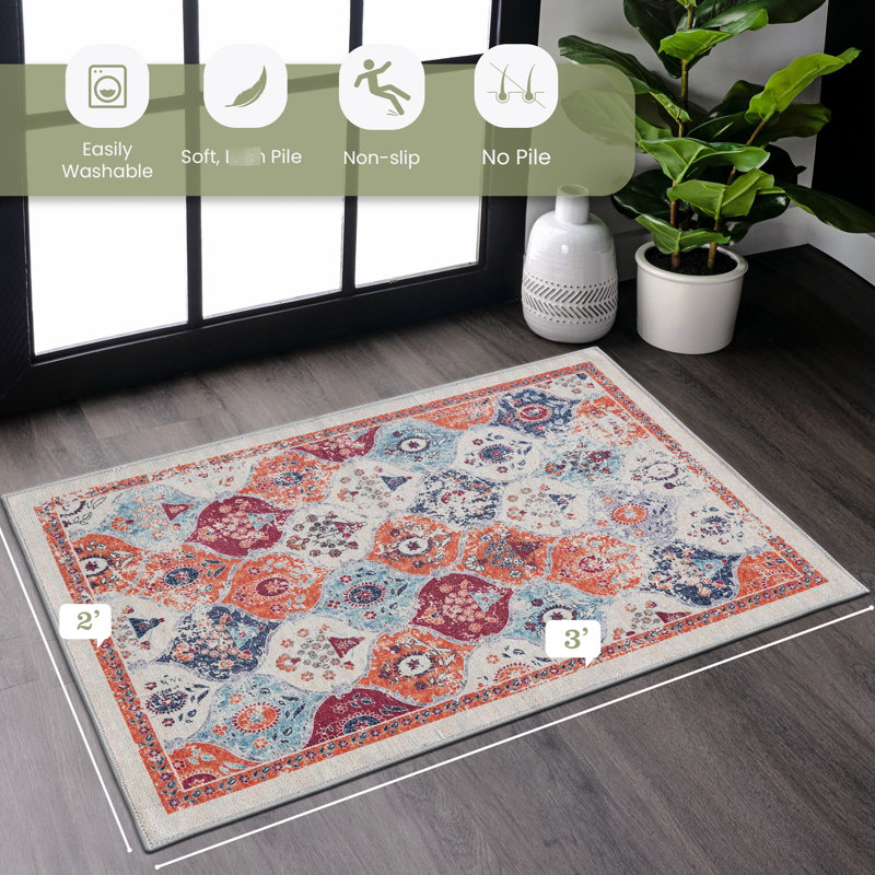 Washable 2X3 Area Rug, Cream Color, Non-Shedding, Low-Pile, For Living Room, Bedroom, Kitchen, Dining Pet- Vibe 2' X 3' Washable, Non-Slip, Deck