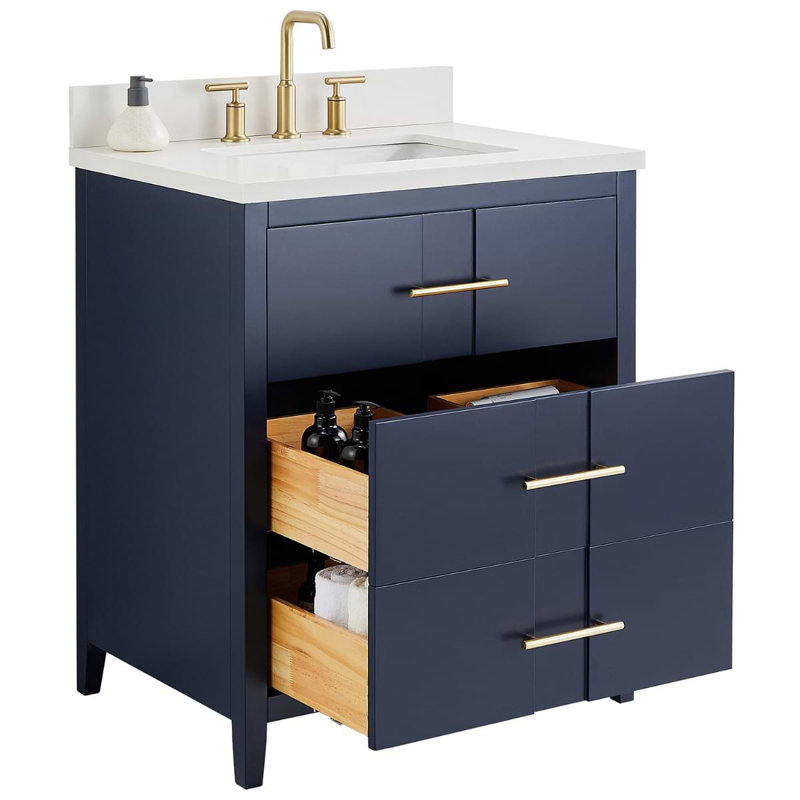 Iconic 36" Freestanding Standard Single Bathroom Vanity with Top, Navy, Gold, 30"