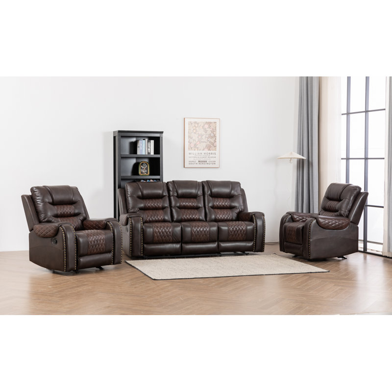 Ensemble de salon inclinable en cuir trois tons Ilyia, Similicuir brun
