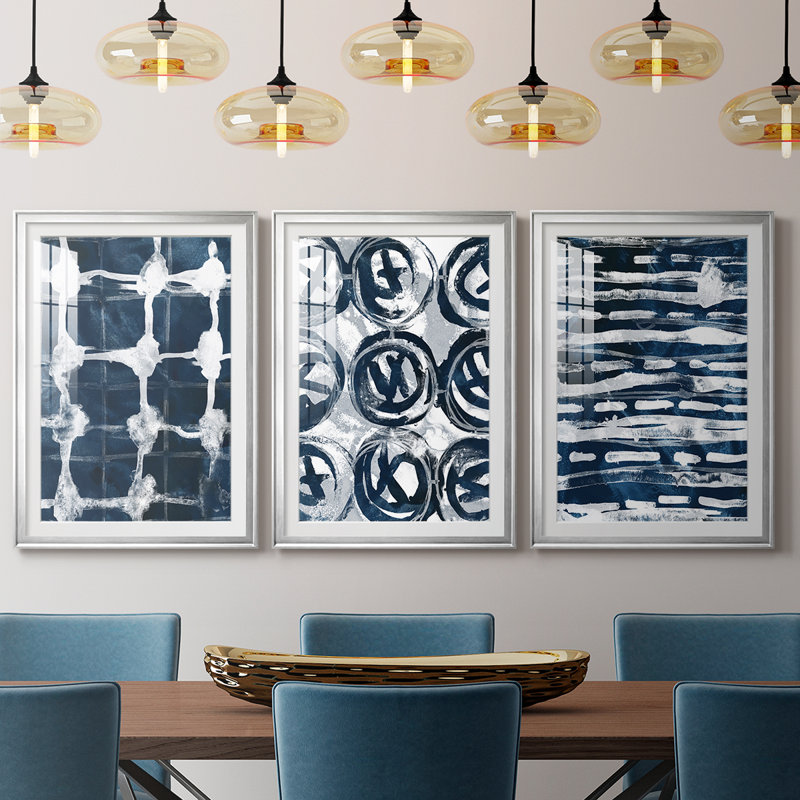 Indigo Memory I - reproduction sur mesure encadrée de qualité supérieure mate - 3 pièces, Argent argent, H 21 po x l 30 po