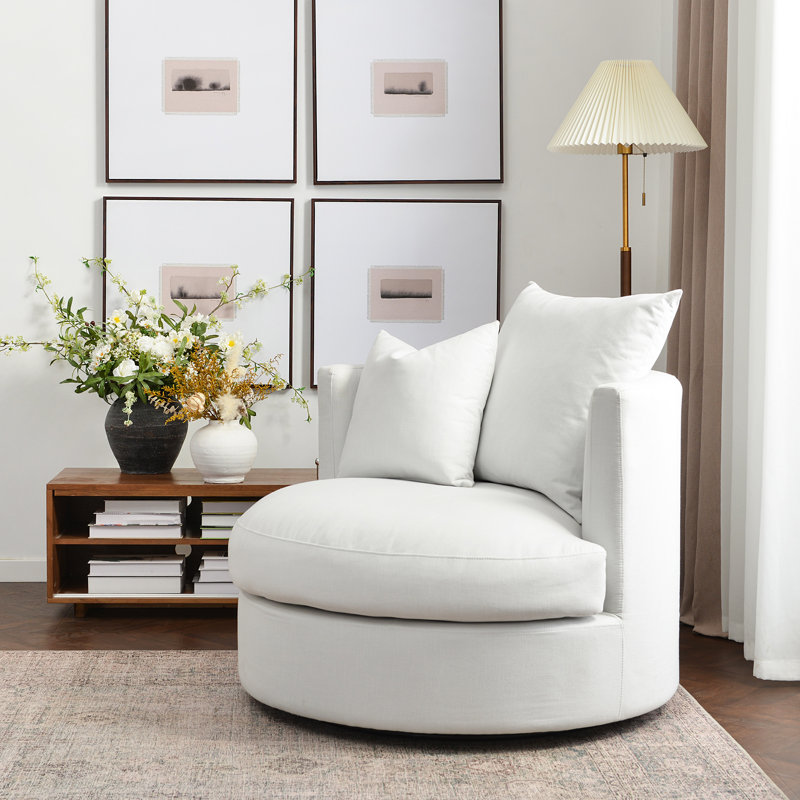 Freya Oversized Down Fill Swivel Barrel Chair, Cream Linen/Revolution Performance Fabrics®
