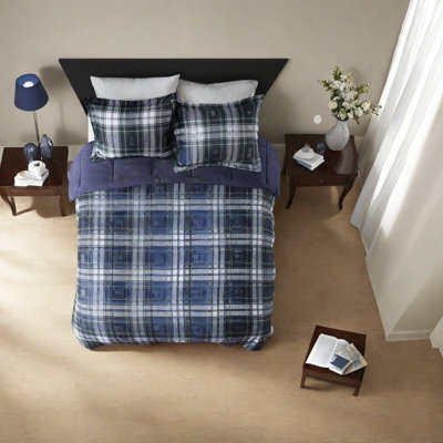 Ensemble de literie toutes saisons hypoallergénique, édredon en microfibre bleu marine, idéal pour les chambres modernes