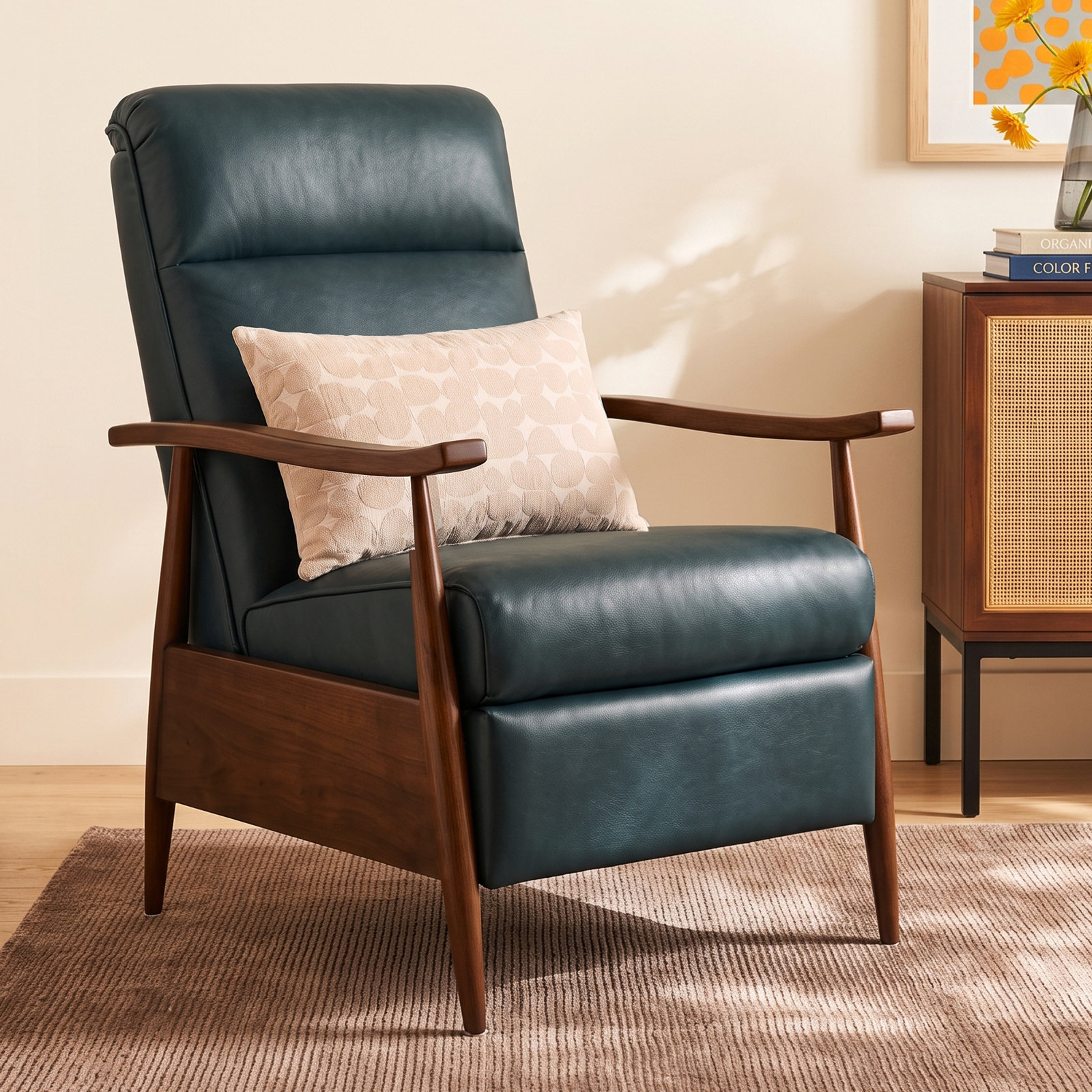 27" Genuine Leather Manual Recliner, Roma Bluegray Genuine Leather