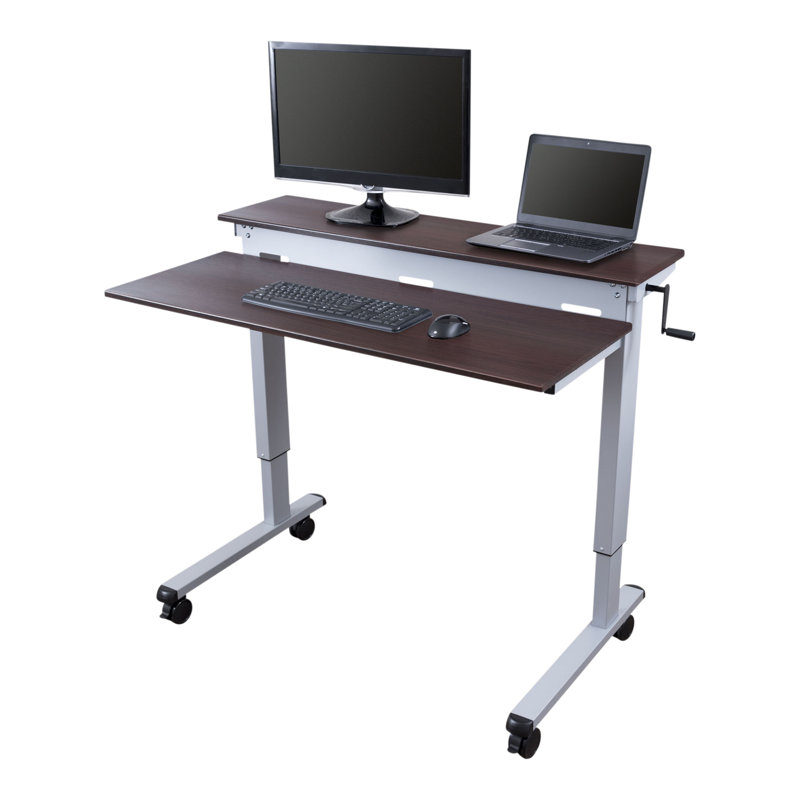 Selinger Adjustable Metal Base Standing Desk, 47.25" H x 47.25" W x 28.5" D, Dark Walnut/Silver