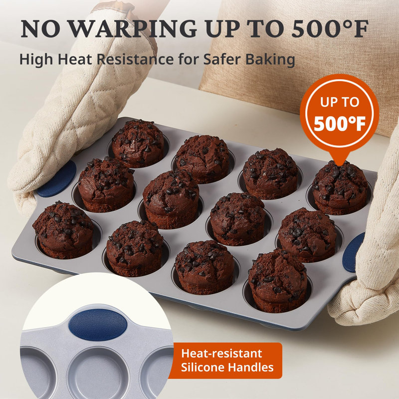 Moule à 12 muffins en céramique antiadhésif non toxique pour 12 tasses, sans PFOA et PFOA, acier résistant à la rouille résistant à la rouille et au four