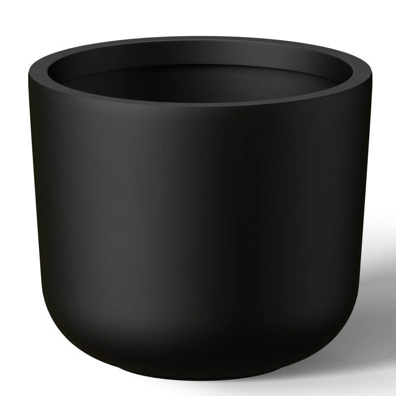 Small Concrete Round Planter / Pot With Drainage Holes, 11.22" H x 13.19" W x 13.19" D, Charcoal Black