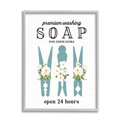 «Premium Soap Laundry Sign», art floral texturé et giclée vintage par lettres et lignes