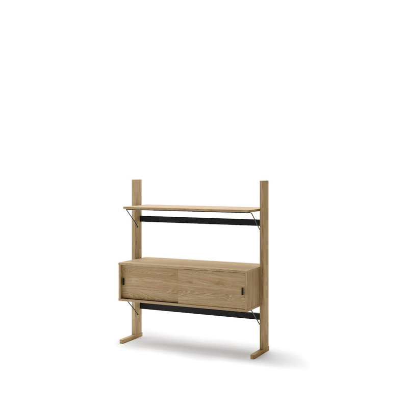 Besnike 3 Low Bookcase in Oiled Oak - Stylish Storage with Sliding Doors