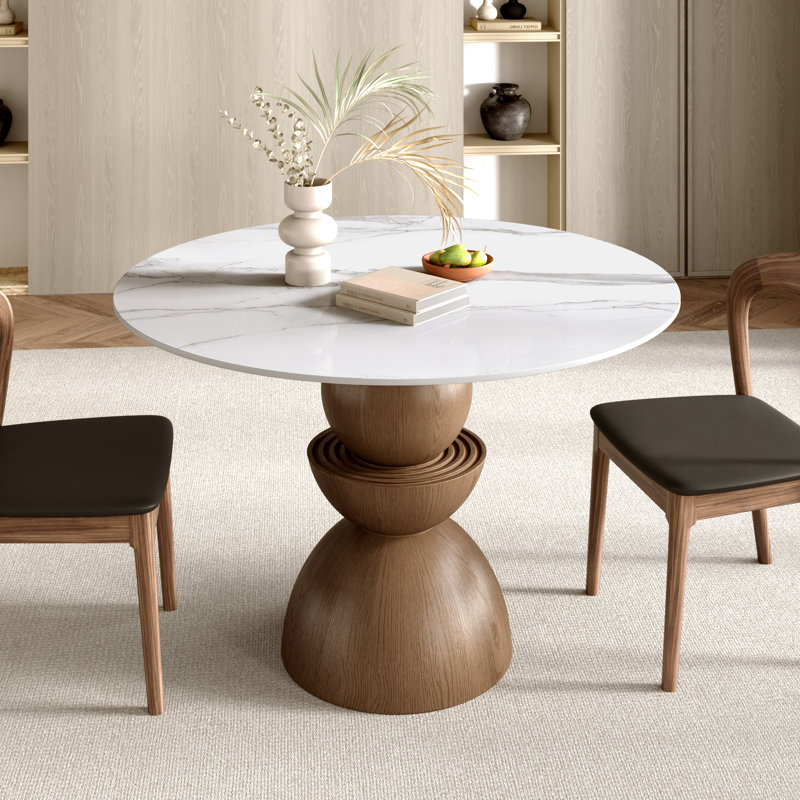 3\5 Pcs Modern Round Sintered Stone Tabletop Breakfast Table Sets With  Comfort Leather Dining Chairs For 2\4, Minimal Assembly