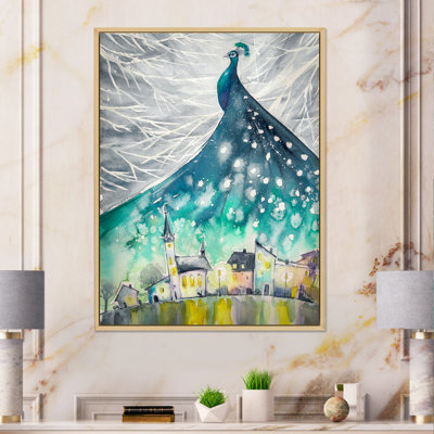 «Turquoise Peacock over City», peinture sur toile