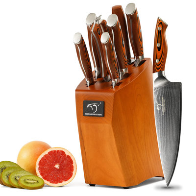 9PCS Damascus Kitchen Set, Ergonomic G10 Handle, Red