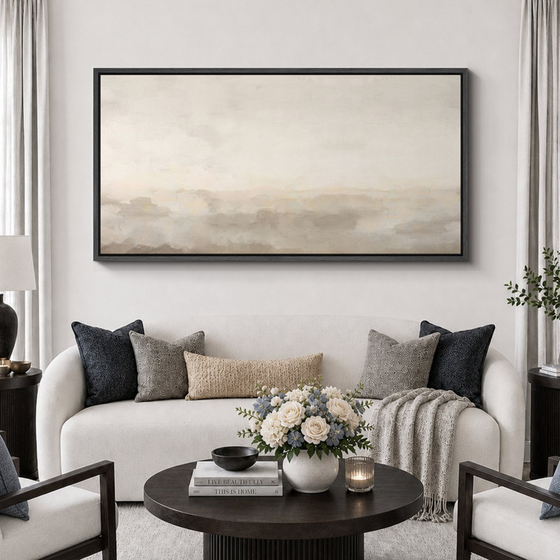 Minimal Landscape "Muted Abstract Calm & Serene Artwork, Neutral Simple Wall Pictures, Extra Large Framed Canvas Giclee Print Wall Art"