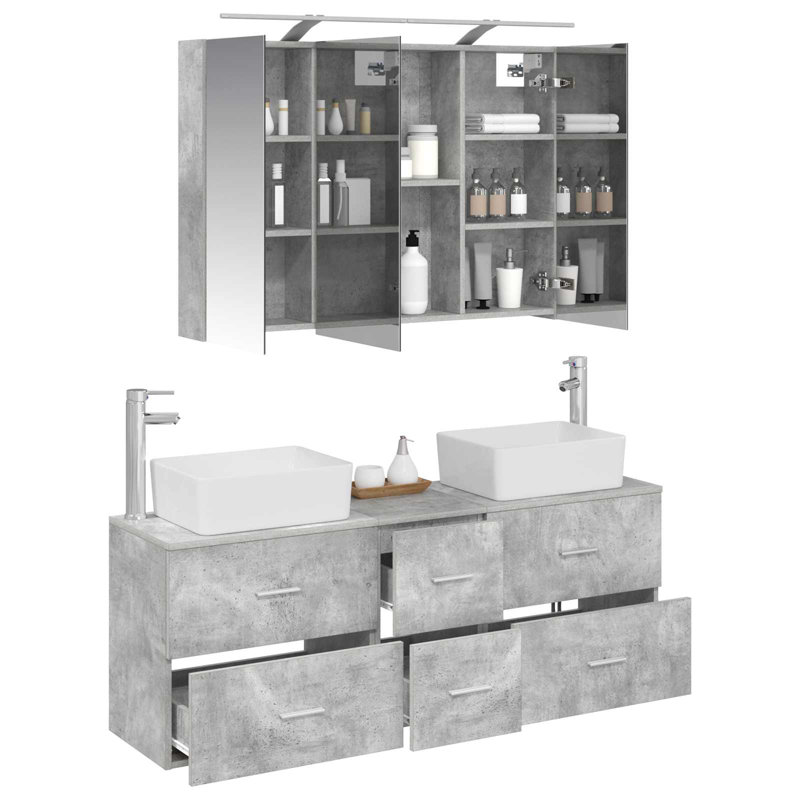 Vanity & Mirror Set, Light Grey