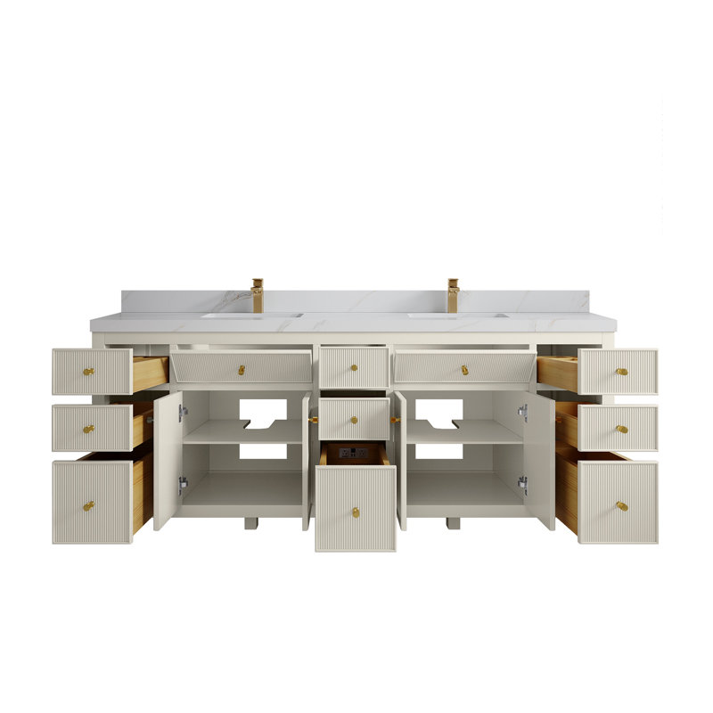 Meuble-lavabo double 84 po avec plateau Sonoma, Sienne Calacatta