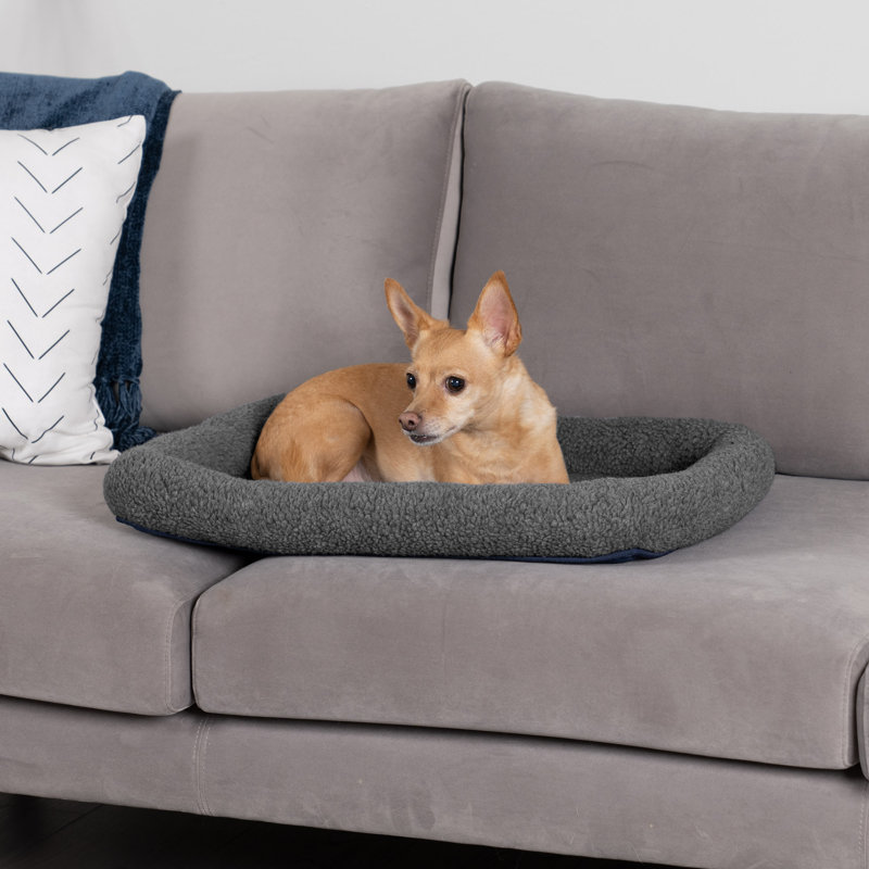 Faux Lambswool Crate Bolster Pet Bed, Gray, Small (18" W x 24" D x 2.25" H)