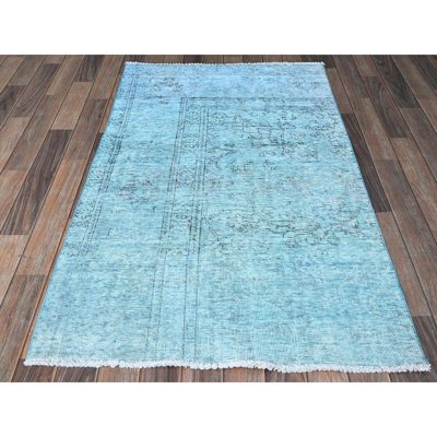 Tapis oriental bleu foncé 3 pi 1 po x 5 pi 1 po Tabriz persan surteint, usé et patiné, côtés et extrémités sécurisés professionnellement, rasé à la main, 100% laine nouée à la main, éclat, tapis oriental