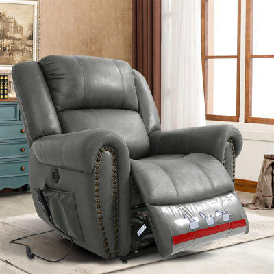 Sandrew Lay Flat Dual Motor Power Lift Recliner Chair with Vibrating Massage and Heating, Infinite Position, 2 Remote Control, and Side Pockets, USB P by Red Barrel Studio