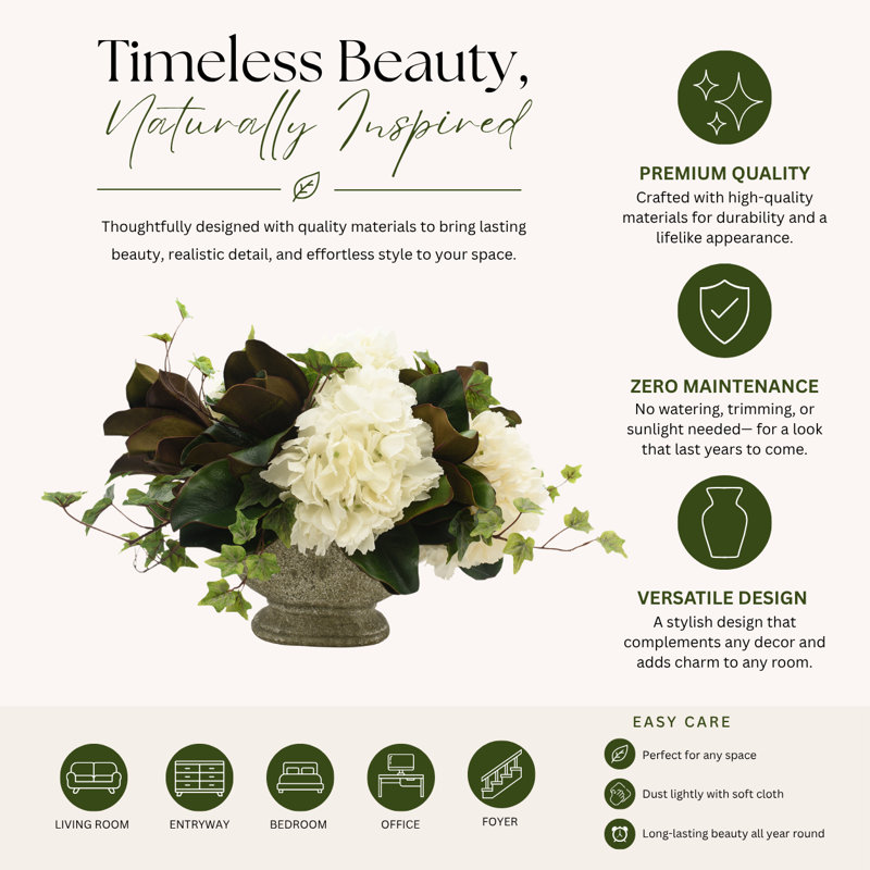 Hydrangea And Magnolia Leaf Arrangement