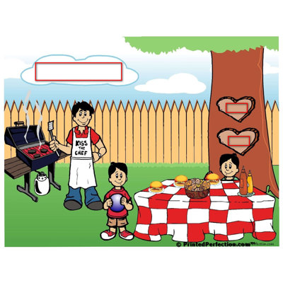 Personalized Family Backyard Barbeque Single Dad 2 boys Small Spinning Key Chain