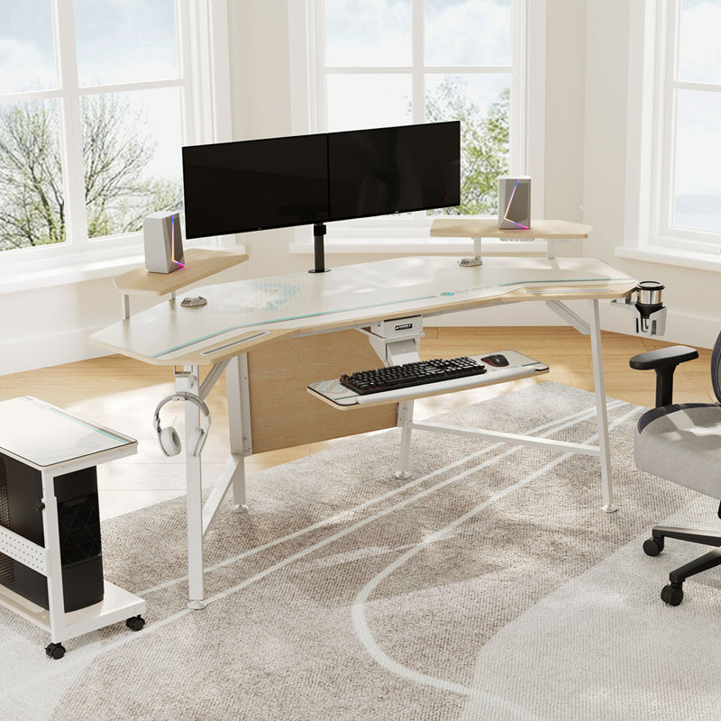 Inbox Zero Mariandi 72" Studio Desk with Keyboard Tray, Maple/White