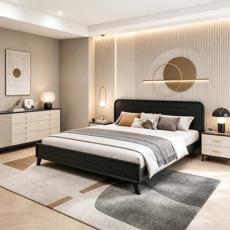 Lit en bois massif, Black, KING