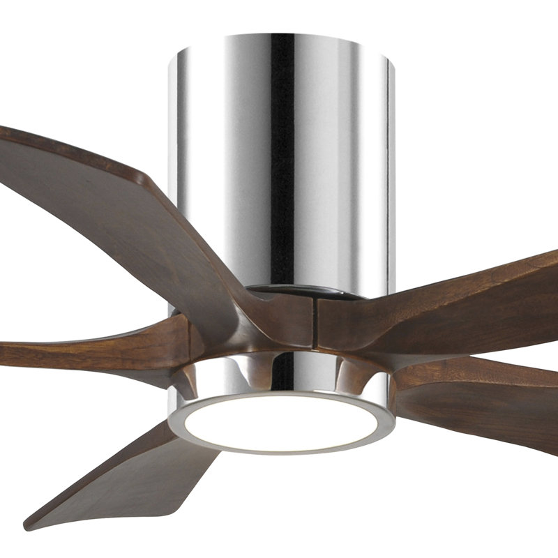 Irene Flushmount Light Kit 5 Blade LED Ceiling Fan, Polished Chrome, Walnut Tone, 42"