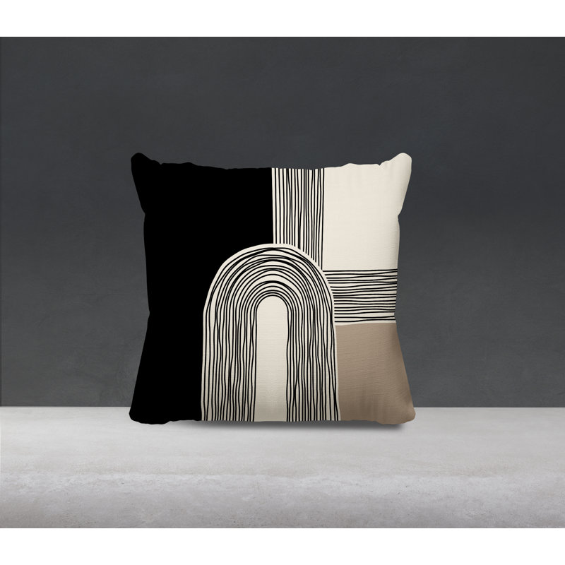 Coussin décoratif réversible intérieur / extérieur Cassie, H 17 po x l 17 po, Beige / crème / noir