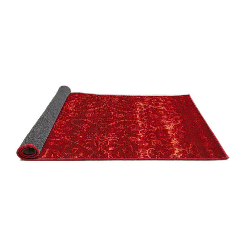 Tapis rouge à motif floral, Rond 8 pi