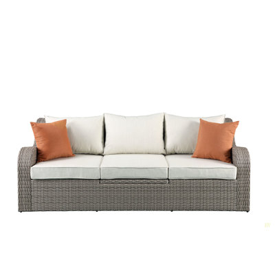 Salena  Fabric &  Wicker Patio Sofa W/2 Pillows & 2 Ottomans